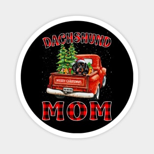 Christmas Dachshund Mom Santa Hat Truck Tree Plaid Dog Mom Christmas Magnet